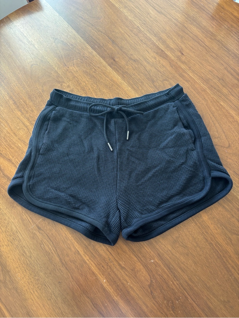 Black Waffle-Knit Lounge Shorts